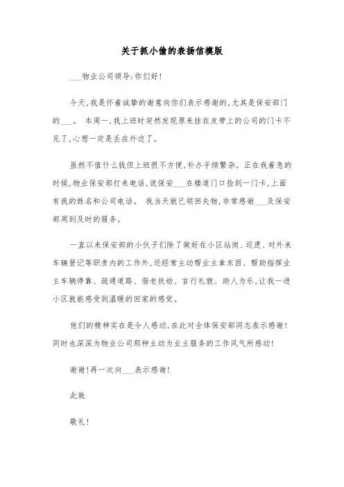 关于抓小偷的表扬信模版（5篇）