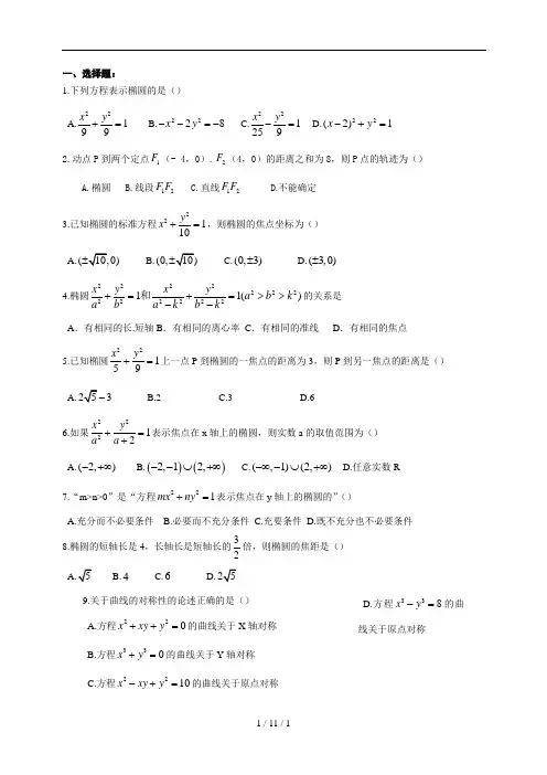 高中椭圆练习题(有答案,必会基础题!)