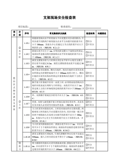 支架现场安全检查表
