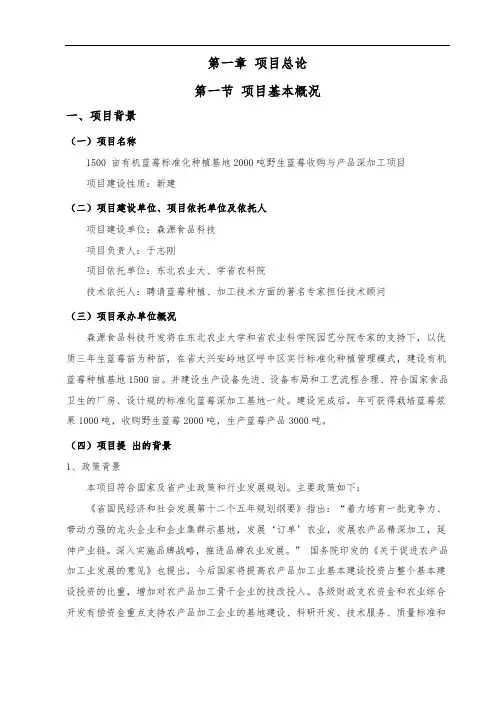 蓝莓种植、深加工可行性实施计划书