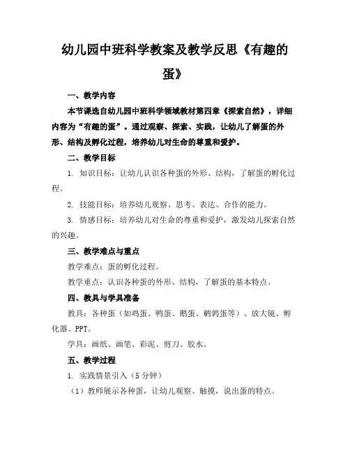 幼儿园中班科学教案及教学反思《有趣的蛋》