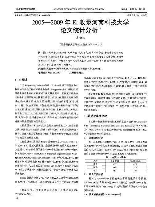 2005—2009年Ei收录河南科技大学论文统计分析