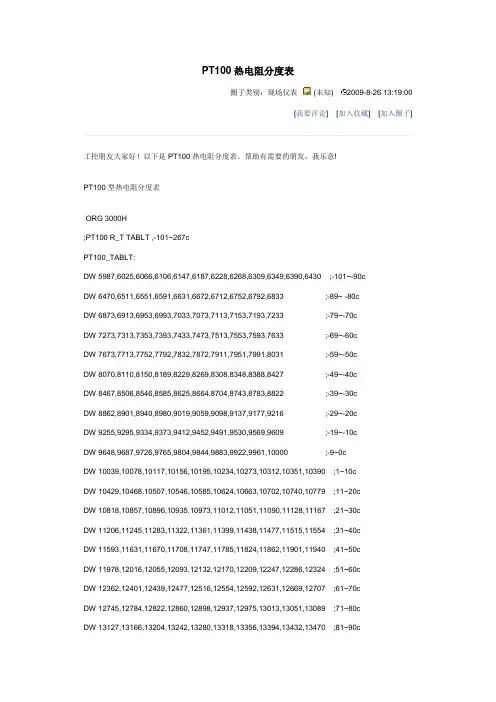 pt100b铂电阻分度表