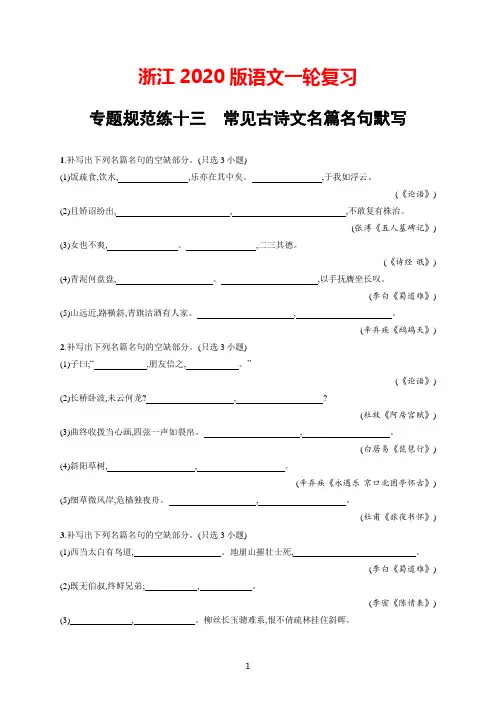 浙江2020版语文一轮复习专题规范练13 传统文化经典的理解、分析和评价及答案解析