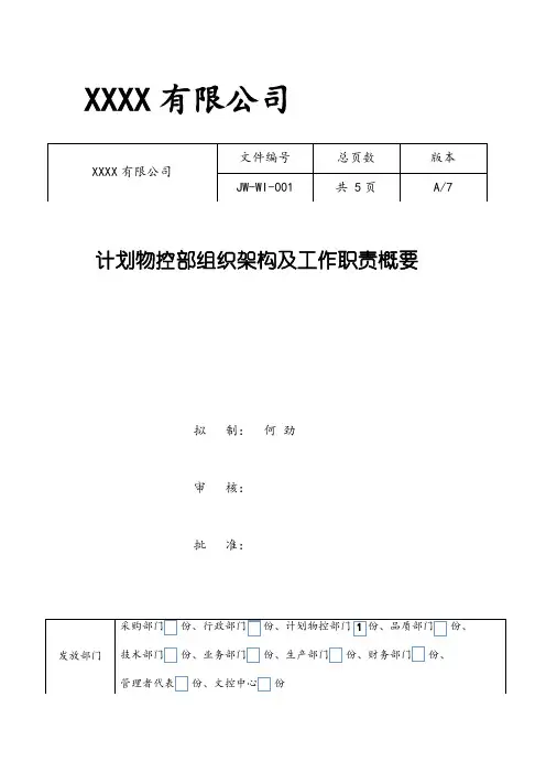 计划物控部组织架构及岗位职责
