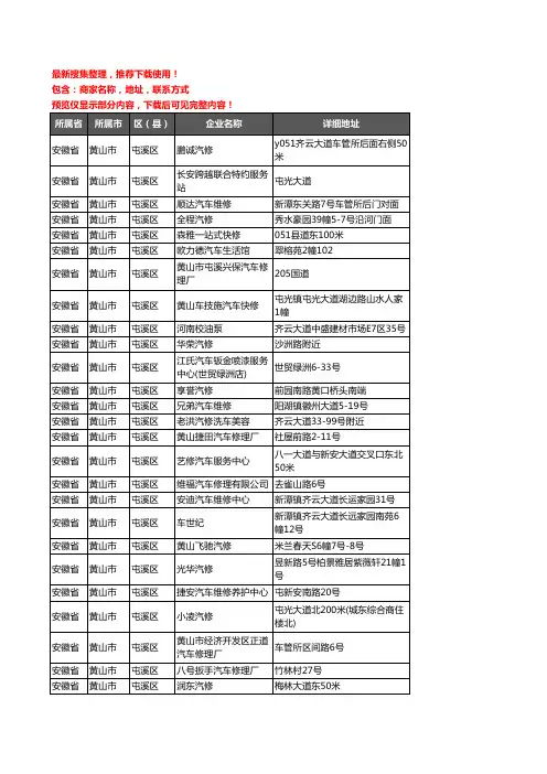 新版安徽省黄山市屯溪区汽车维修企业公司商家户名录单联系方式地址大全104家