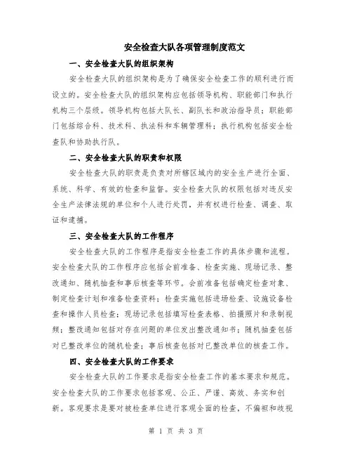 安全检查大队各项管理制度范文
