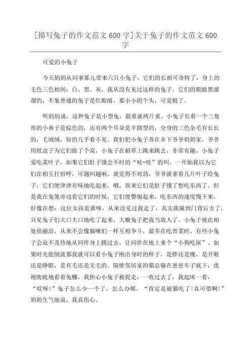 [描写兔子的作文范文600字]关于兔子的作文范文600字