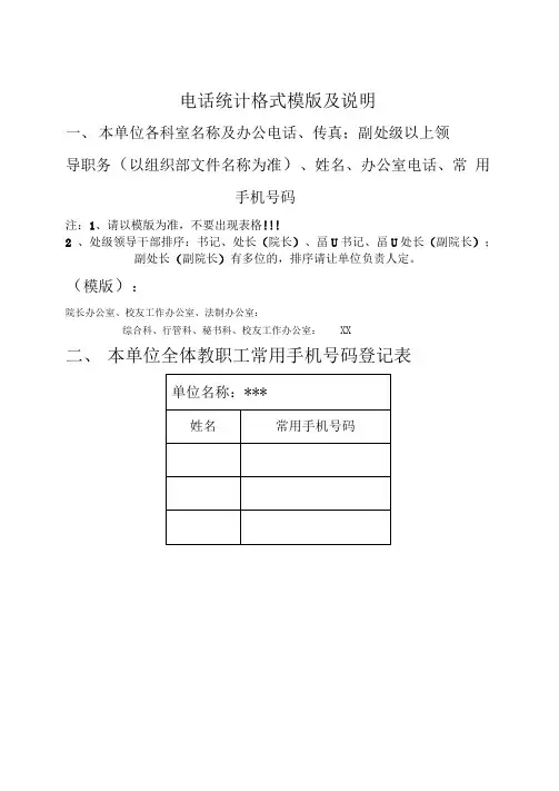 电话统计格式模版及说明