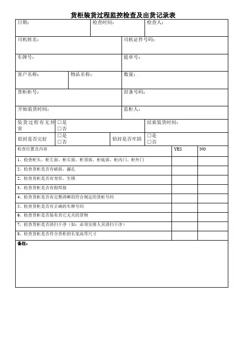 货柜装货过程监控检查及出货记录表