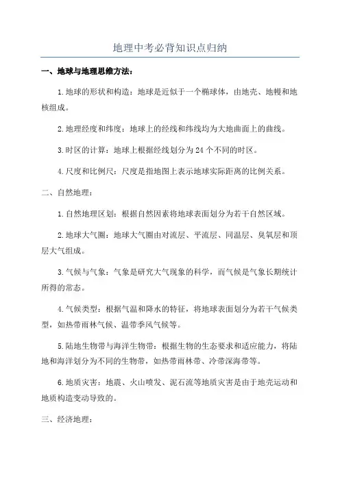 地理中考必背知识点归纳