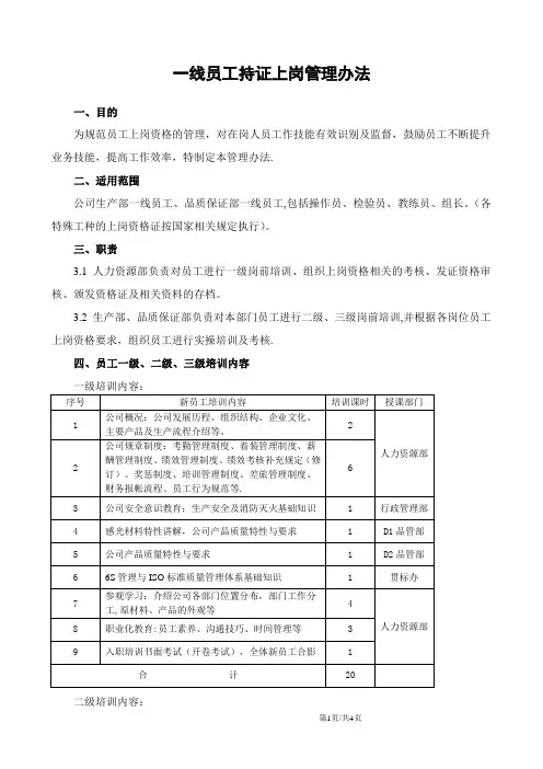 一线员工持证上岗管理办法