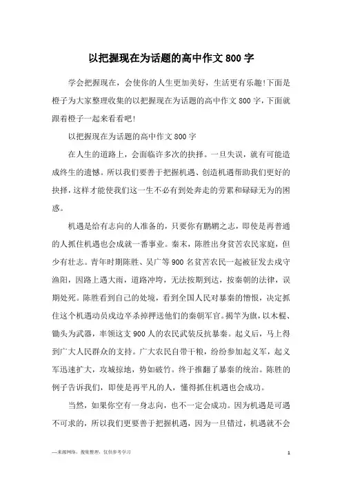 以把握现在为话题的高中作文800字
