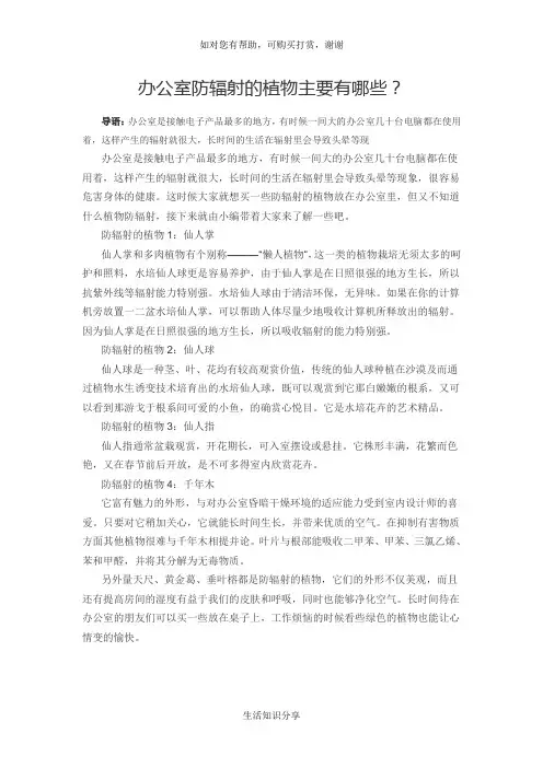 办公室防辐射的植物主要有哪些？
