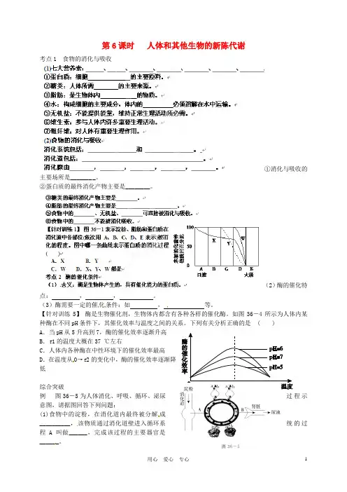 浙江省中考科学一轮复习：第6课时《人体和其他生物的新陈代谢》练习 浙教版