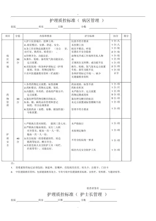 (完整版)护理质控检查表.docx