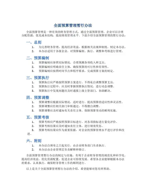 全面预算管理暂行办法