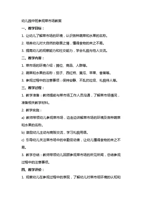 幼儿园中班参观菜市场教案