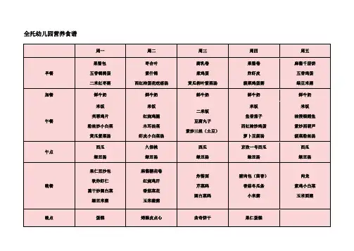 全托幼儿园营养食谱