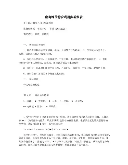 废电池的综合利用实验报告
