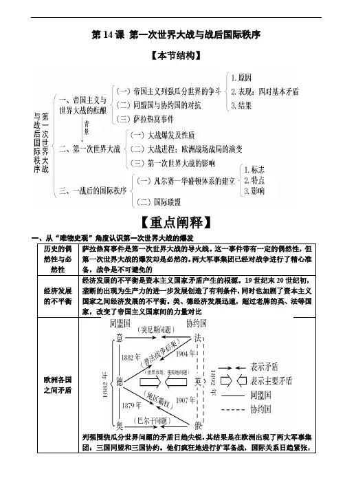 第14课 第一次世界大战与战后国际秩序 讲义--2022届高三历史统编版一轮复习