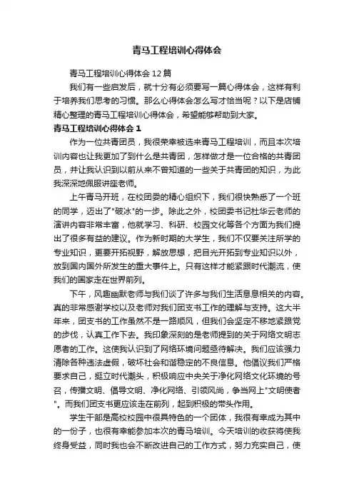 青马工程培训心得体会