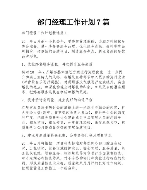 部门经理工作计划7篇