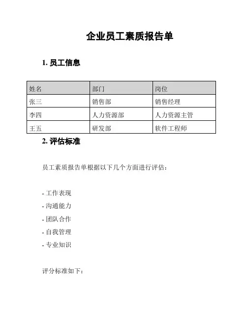 企业员工素质报告单