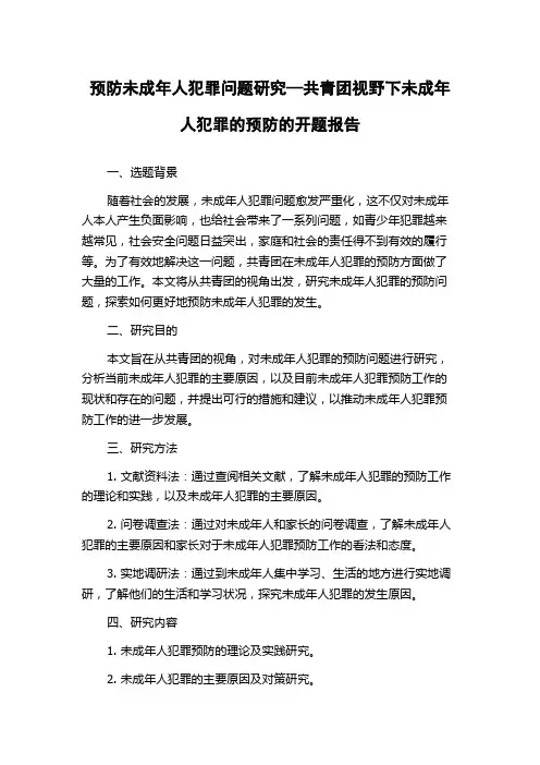 预防未成年人犯罪问题研究—共青团视野下未成年人犯罪的预防的开题报告