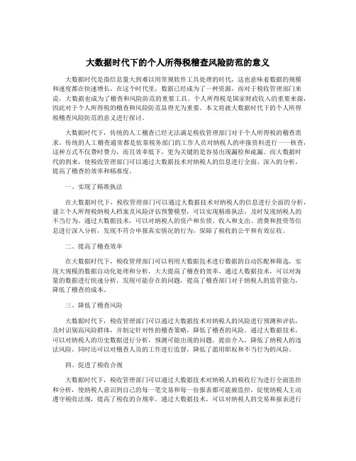 大数据时代下的个人所得税稽查风险防范的意义