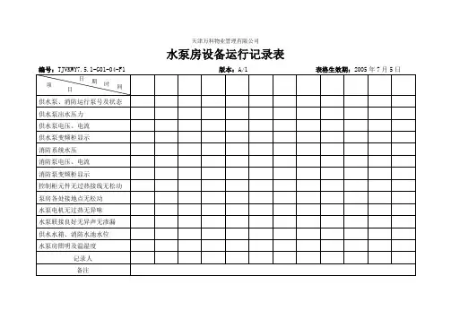 水泵房设备运行记录表