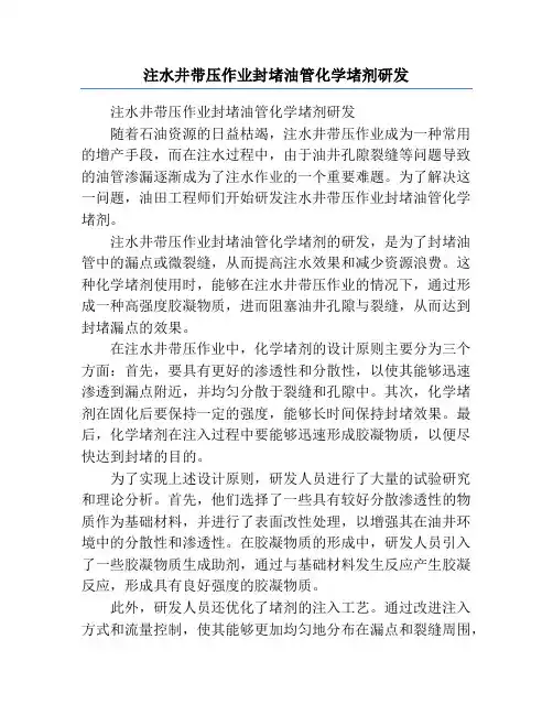 注水井带压作业封堵油管化学堵剂研发