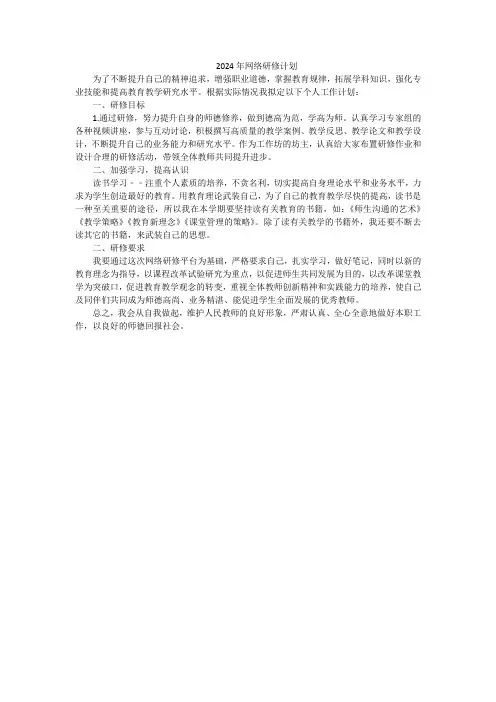 2024年网络研修计划