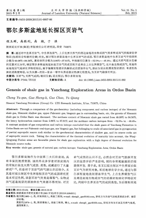 鄂尔多斯盆地延长探区页岩气