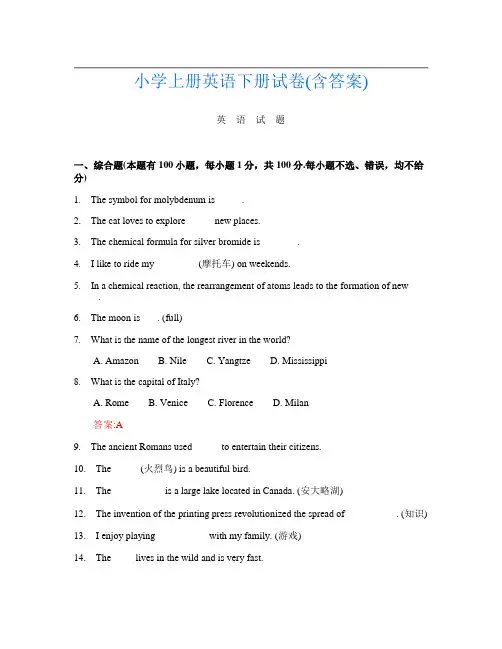 小学上册第13次英语下册试卷(含答案)