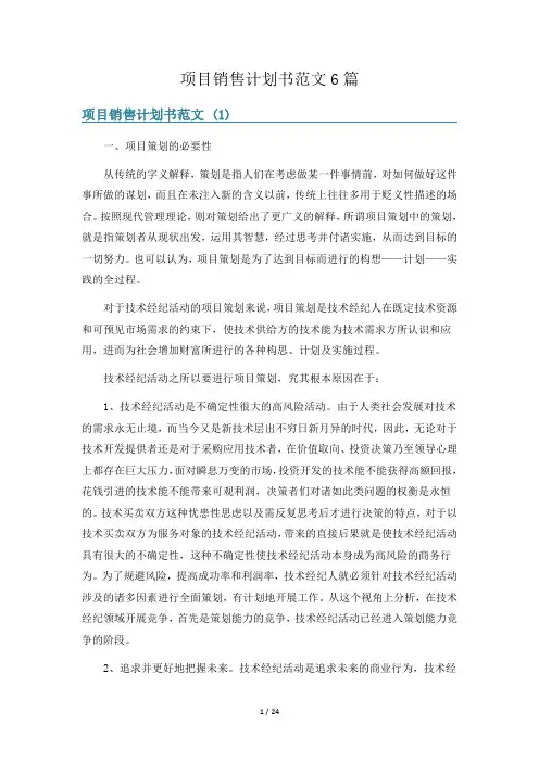 项目销售计划书范文6篇