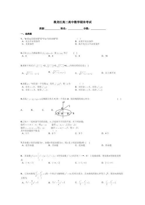黑龙江高二高中数学期末考试带答案解析
