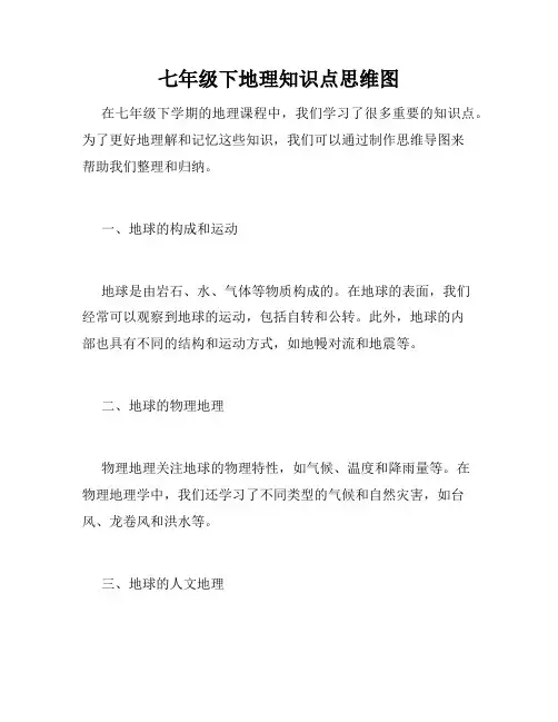 七年级下地理知识点思维图