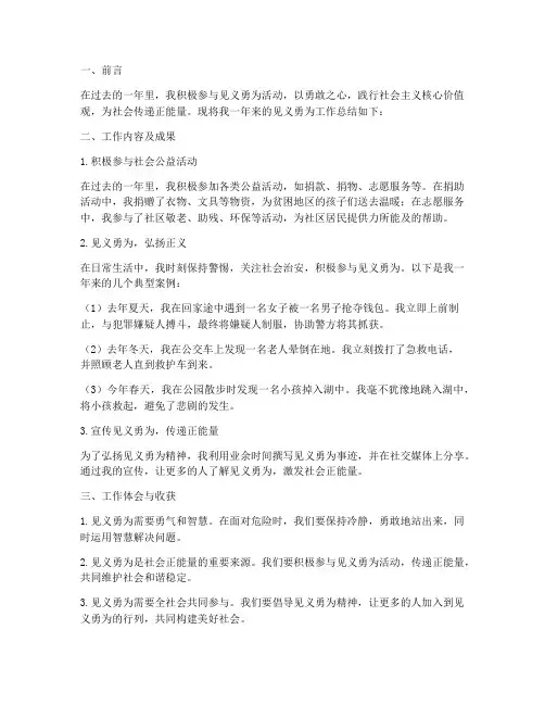 见义勇为个人工作总结范文