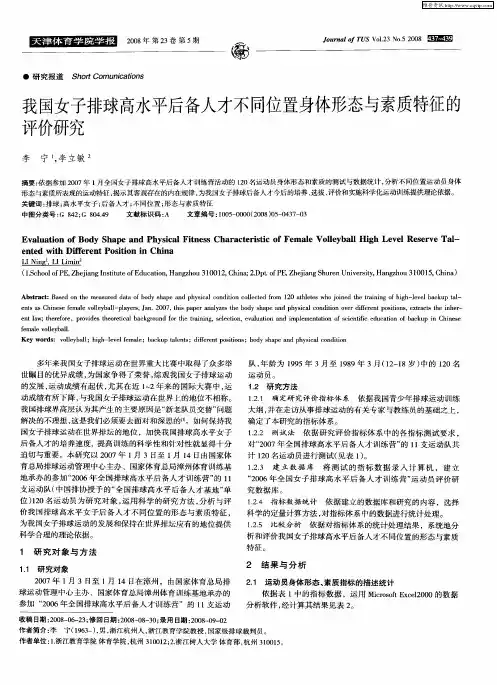 我国女子排球高水平后备人才不同位置身体形态与素质特征的评价研究
