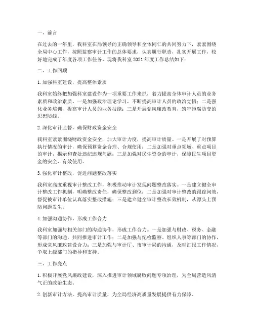 监察审计科室年度总结范文