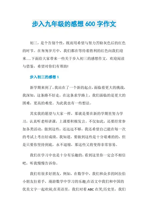 步入九年级的感想600字作文