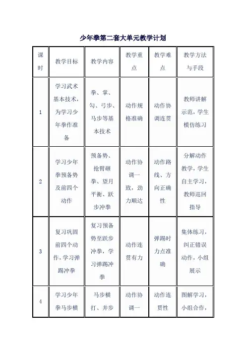 少年拳第二套大单元教学计划