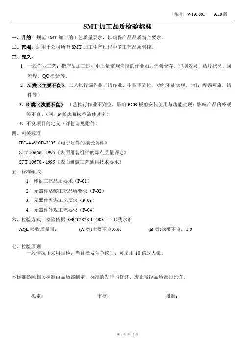 SMT贴片外观工艺检验标准