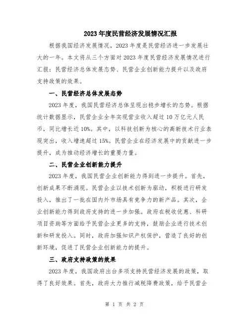 2023年度民营经济发展情况汇报