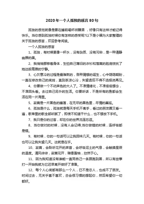 2020年一个人孤独的感言80句
