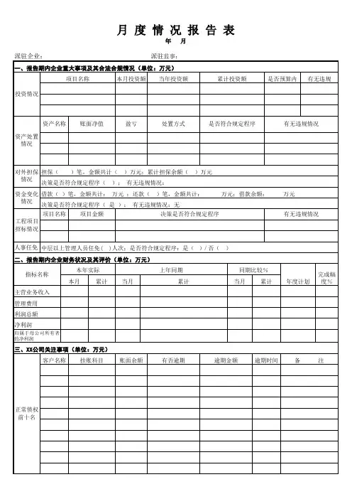公司监事会情况报告表模板