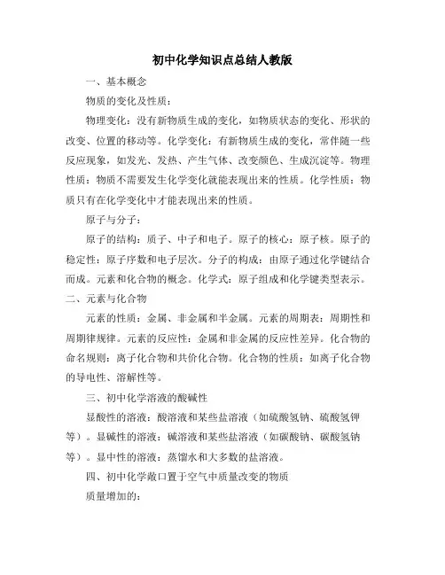 初中化学知识点总结人教版