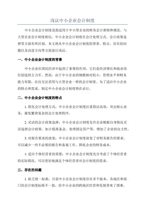 浅议中小企业会计制度