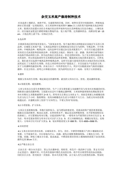 杂交玉米高产栽培制种技术
